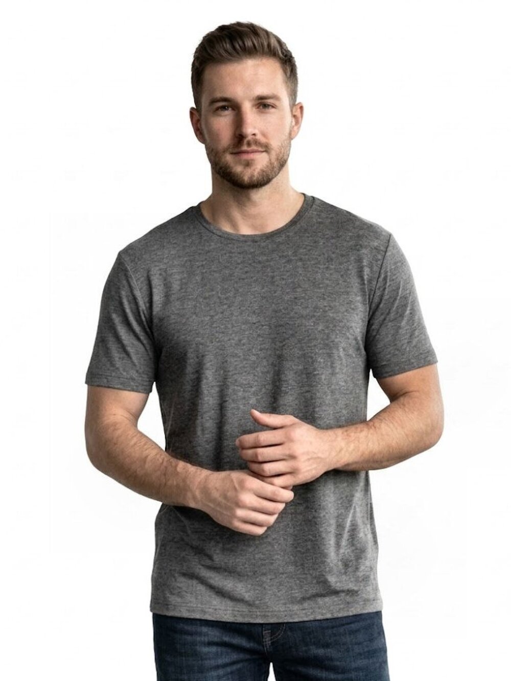 Robert Barakett McSween Luxury Crewneck T-Shirt, Charcoal Gray, Mens Size Medium